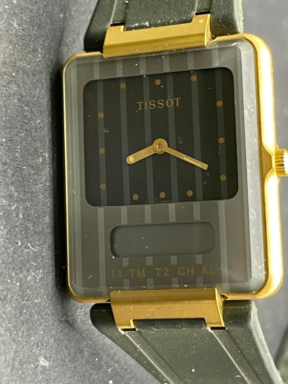 Vintage Tissot Two Timer Pyjama Analog Digital Quartz Watch Gold Tone 27MM